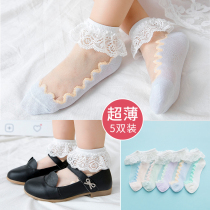 Summer thin childrens socks lace foreign atmosphere princess girl Crystal stockings glass silk short socks