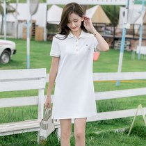 2022 new summer cotton long version womens dress dress French style sweet and beautiful fairy little fresher POLO shirt T-shirt