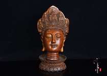 Boxwood carving handlebar Guanyin head pendant solid wood play hand carved ornaments handicraft antique collection