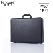 Fisher cowhide handbag leather business official bag high-end briefcase fashion retro 15-inch suitcase male