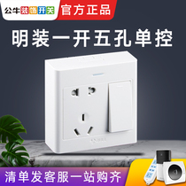 Bull Switch Socket Wall Panel Home Switch with Plug-in Socket - Open Five Holes Single Control Switch