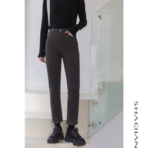 Salsa one thousand small straight drum high waist smoke grey jeans female spring and autumn display slim fit elastic small leggings 90% smoke pipe pants