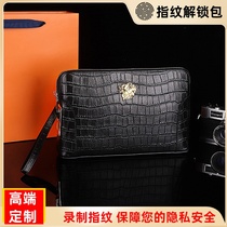 Handbag mens leather trendy fashion fingerprint unlock clutch Crocodile pattern casual wallet password lock Business clutch