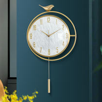Nordic light luxury wall clock living room modern simple pure copper home clock personality creative bird decoration wall clock