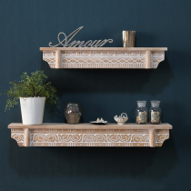 French country American retro shelf wooden carved layer frame wall storage rack partition shelf wall hanging