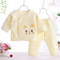 Newborn baby clothes suit newborn warm baby thickened autumn and winter 0-1-year-old long sleeve clip cotton monk clothes