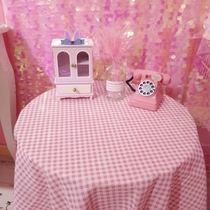 Korean girl heart pink plaid cute sweet shooting background cloth lock edge tablecloth room decoration plaid cloth