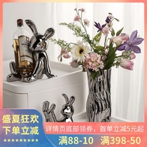 Memphis fashion light luxury electroplated silver ceramic vase ornaments French cup wine rack Flower arrangement Flower device Nordic ins