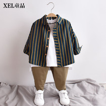 Spring boys shirt long-sleeved 2021 new spring and autumn mens baby children cotton shirt striped foreign style jacket tide