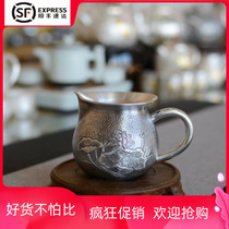 Sterling silver 999 road cup pure handmade old hammering tea ceremony kung fu tea set Tea Tea Division silver male Cup Tea Sea