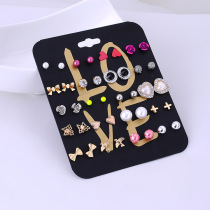 Japanese and Korean simple fashion combination set earrings personality temperament 20 pairs of alloy mixed Pearl Love earrings