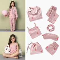 Children's girls' pajamas spring and autumn pure cotton pajamas with mother and daughter loaded with thin-sleeved girls' long-sleeved home clothes