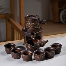 Special lazy man purple gravel ink semi-automatic rotating kung fu tea set complete ceramic teapot anti-hot tea cup