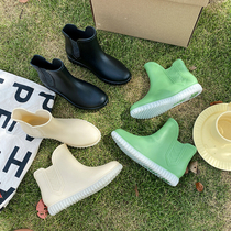 Day Series Colored Rain Shoes Womens Summer Middle Drum Fashion Money Outside Wearing Plus Suede Rain Boots Female Non-slip Wet Wash Rubber Shoes