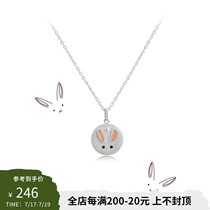 HeyJewel Bunny Round Card Pendant 925 silver Enamel Rabbit ear Necklace Female cute simple clavicle chain
