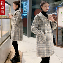 Woolen plaid coat womens mid-length 2021 new spring and autumn Korean version of the new woolen Hepburn wind woolen coat women