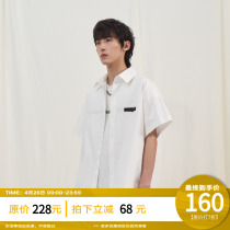 PCLP burn mark short sleeve shirt country tide card casual loose pure color white half sleeve shirt man