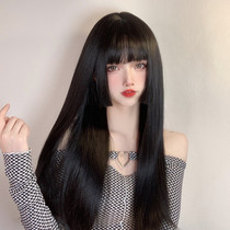 Wig Woman Long Hair Natural Full Headgear Lolita Princess Chic Heuristic Black Long Straight Hair Wig Sleeve