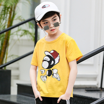 Childrens shirt mens short sleeve yellow T-shirt cotton 8 childrens clothing new boys summer 10 12 14-year-old boy half sleeve