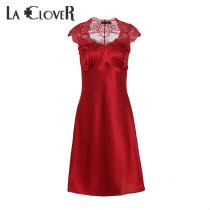 (Modern Red Rhyme) LACLOVER Langkavin Pink Aili Series Mulberry Silk Embroidery Nightdress LC44LQ1