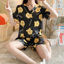 Pajamas female summer thin ice silk short sleeve two-piece set Korean sweet cute lady silk summer home clothes