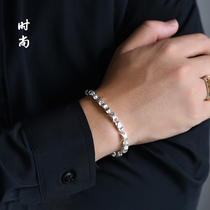 Luo Tai old silversmith sterling silver bracelet mens simple Korean version of the tide personality wild silver bracelet male niche design