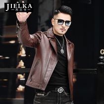 Haining first layer cowhide leather jacket mens suit collar youth locomotive clothing trend leather leather jacket down jacket jacket jacket