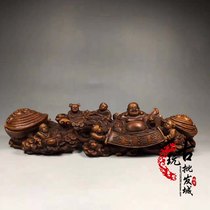 Collection of antique antique carved old wood old boxwood Golden Jade smiles Maitreya woodcarving craft ornaments