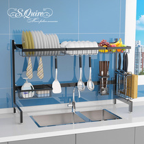 Stainless steel kitchen shelf Bowl rack drain rack put chopsticks dishes plates storage large water tank household artifact