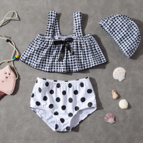 ins new childrens swimsuit female split black and white plaid polka dot little princess swimsuit Cute baby Korean swimsuit