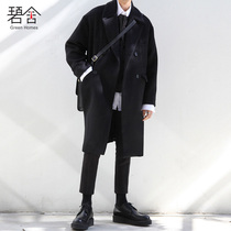 Bishe mens Korean suit collar woolen coat simple double-breasted mid-length loose trend woolen coat