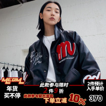 MEDM coat male spring and autumn new tide card turned over the American street hip-hop black embroidery tideo leather coach jacket