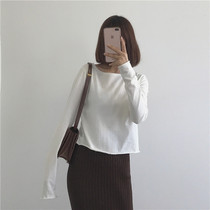 muzi 2021 autumn long sleeve white T-shirt female cotton skin-friendly Joker ~ round neck pullover base shirt White Blue Black