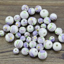 8-12mm light purple flower round ceramic bead string bead chrope handmade DIY material bulk bead