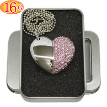European speed 16gbU disc heart-shaped rhinestone USB necklace girl cute fashion Schwarlow Crystal lettering