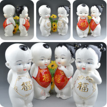 Newlywed Golden Boy Jade Girl Ornament Wedding Gift Chinese Ceramic Doll Wedding Room Decoration Handicraft Home Accessories
