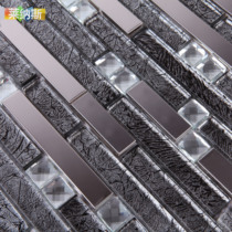 (Linus) Purple black stainless steel gold foil glass mosaic puzzle TV Wall living room wall tile building materials