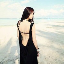 Maldives seaside holiday Bohemian long dress bikini hooded sweatshirt sexy open-back beach dress 4204