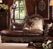 European Chaise longue Beauty sofa Living room Solid wood Chaise longue sofa recliner Single sofa chair Leather bedroom lazy sofa