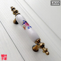 European red and blue flowers simple pattern fine yellow ceramic green ancient handle pastoral style cabinet drawer cabinet drawer door handle 6209