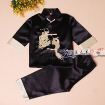 (Roland Nick)Embroidered golden dragon long-sleeved childrens suit Big dragon figure boys two-piece suit black TZ1020