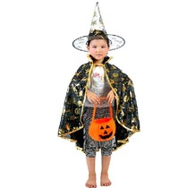Halloween 70cm children adult hardcover golden pumpkin shawl cloak single layer witch hat pumpkin bag bucket