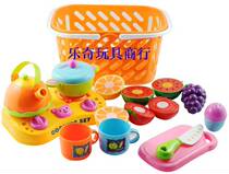 Household toy combination set basket shopping basket Fruit and vegetables cut look at childrens toys