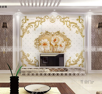 Shanghai art glass TV background wall simple European style modern entrance background wall deep carved gold leaf Peony Garden