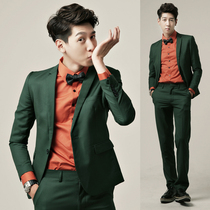 New Autumn Korean slim waist mens youth suit suit suit British fashion single button dark green small suit tide