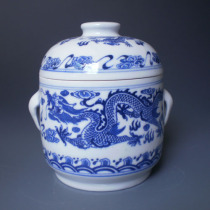 Jingdezhen Ceramic ceramic ginseng jar Qinghua Porcelain Double-Dragon Stew Ginseng Swallow nest flushed with double cover riser 400m