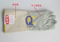 Long high temperature resistant leather welding gloves wear protective gloves comfortable and durable canvas green leather