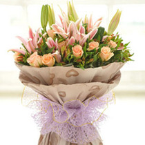 Birthday flowers champagne roses 19 lilies mix and match bouquets Shanghai Flowers Express city delivery flowers