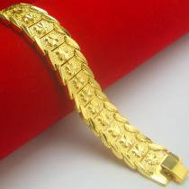 Long-lasting gold bracelet mens gold-plated 24K imitation gold 999 pure gold wide thick heavy domineering wedding jewelry