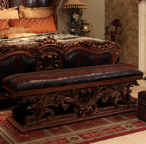 Shoe stool European stool Bed stool American shoe stool European leather solid wood bedroom furniture Bedside stool bench